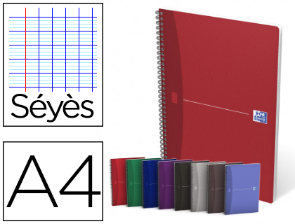 CAHIER SPIRALE OXFORD OFFICE ESSENTIALS COUVERTURE PELLICULE A4 180 PAGES SYS RGLE MARQUE-PAGE COLORIS ASSORTIS