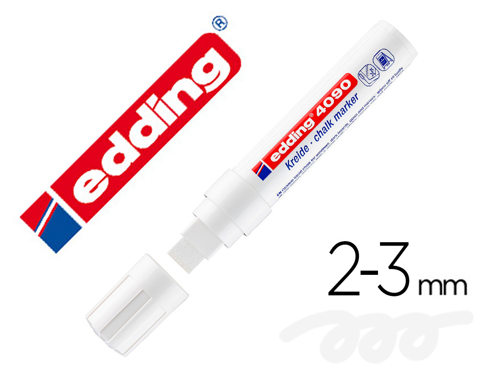 MARQUEUR EDDING 4090 CRAIE LIQUIDE SPECIAL FENETRES      VERRES ARDOISES POINTE LARGE  BISEAUTEE  COULEUR BLANC
