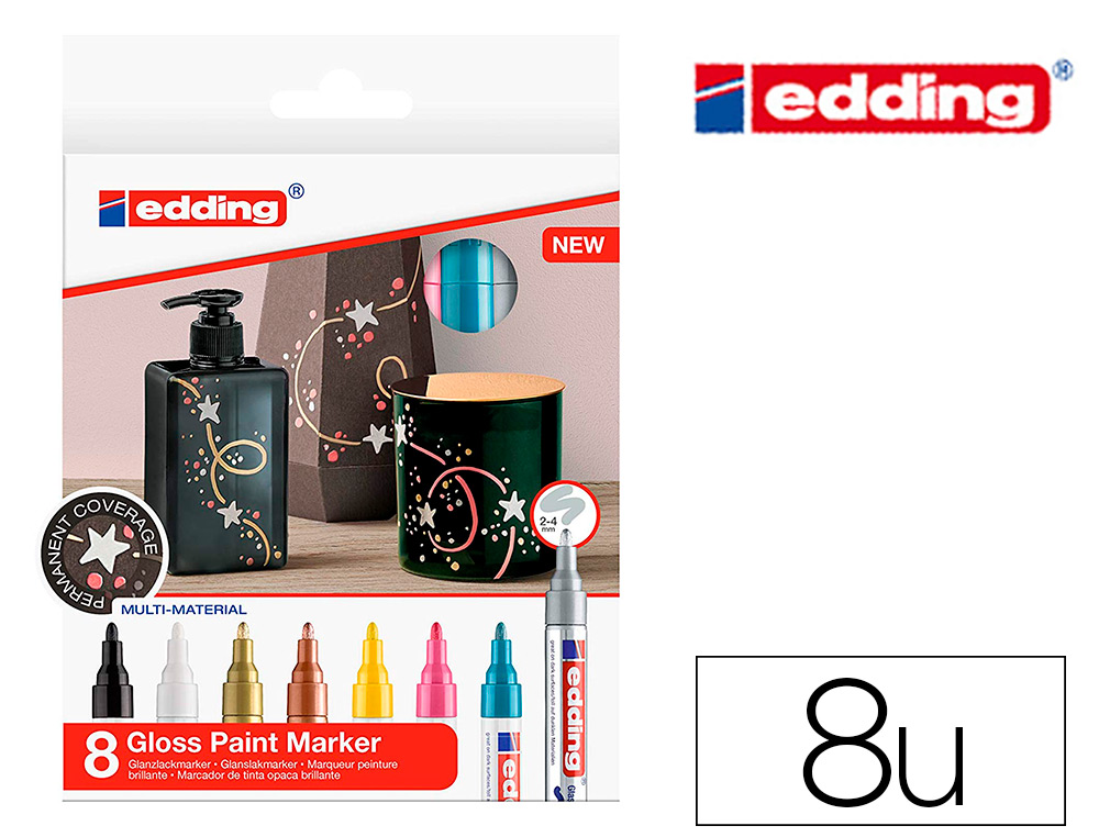 MARQUEUR EDDING E-750 PEINTURE BRILLANTE COUVRANTE  VERRE METAL PLASTIQUE PAPIER  COUCHE POINTE MOYENNE - 8UN