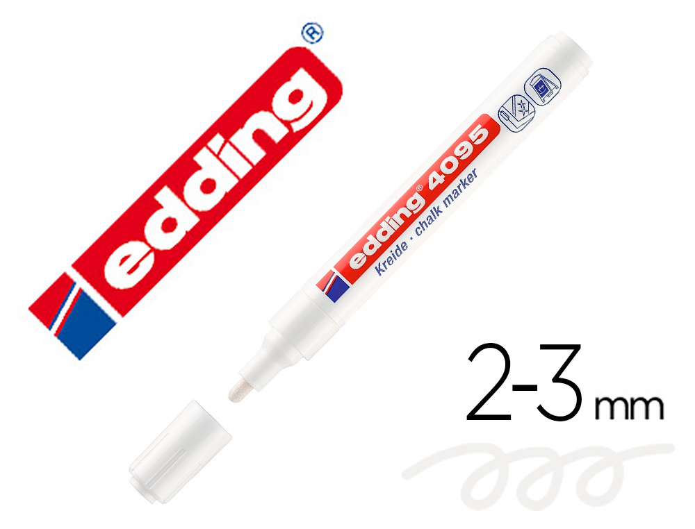MARQUEUR EDDING CRAIE LIQUIDE E-4095 FENTRE ARDOISE VERRE POINTE OGIVE 2/3MM COLORIS BLANC