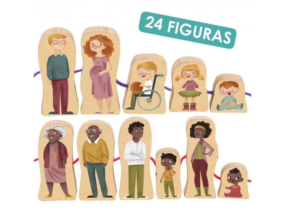 RELIER LES FAMILLES DU MONDE AKROS 24 FIGURES EN BOIS ET 6 CORDELETTES