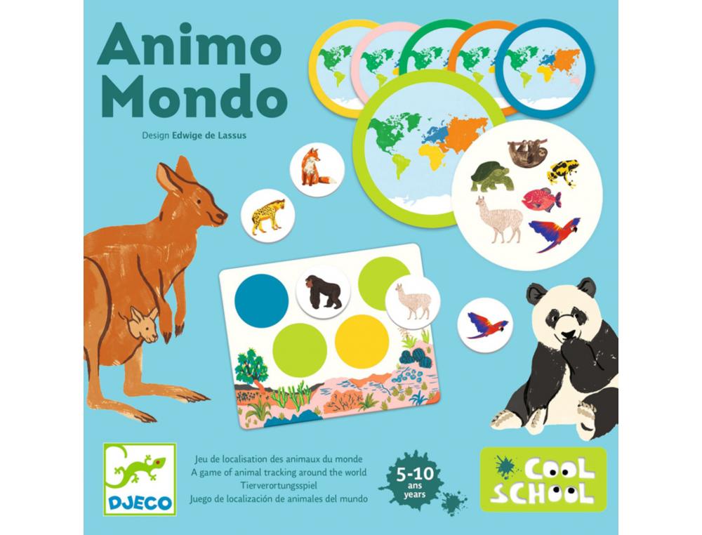 LES ENIGMES BIOVIVA DJECO ANIMO MONDO LOCALISER LES     ANIMAUX DU MONDE 6 CARTES     CONTINENT 6 PLANCHES 42