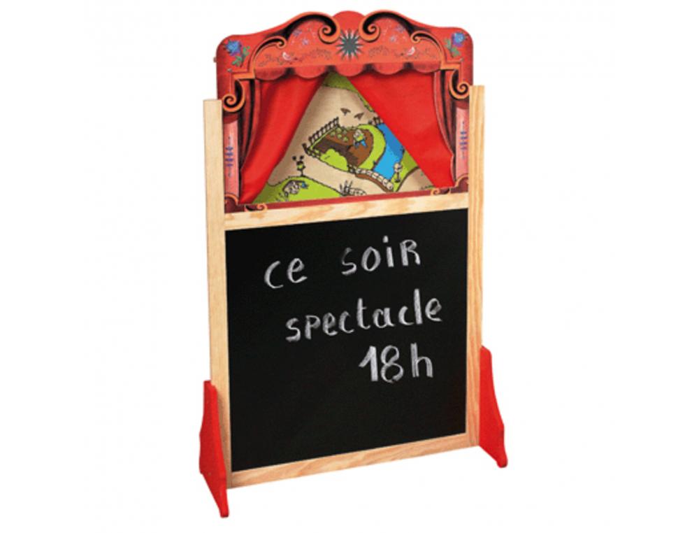 TABLEAU D'ECRITURE EN ARDOISE SOUS LA FORME D'UN THEATRE DE MARIONNETTES