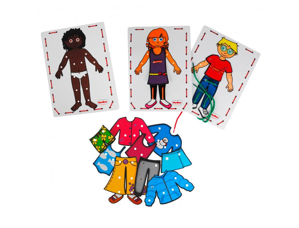 LES PERSONNAGES A HABILLER HENBEA 3 CARTES DE            PERSONNAGES 13 VETEMENTS ET 5 LACETS