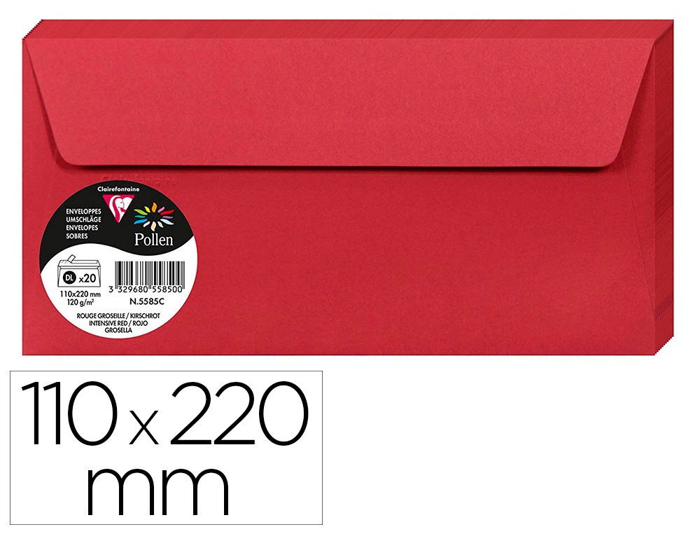 ENVELOPPE VISITE CLAIREFONTAINE POLLEN DL 110X220MM 120G ROUGE GROSEILLE TUI 20 UNITS