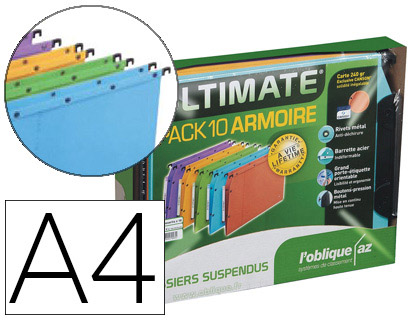 DOSSIER SUSPENDU L'OBLIQUE AZV ULTIMATE KRAFT 240G ARMOIRE ENTRAXE 330MM H275MM FOND V COLORIS ASSORTIS BOÎTE 10 UNITÉS