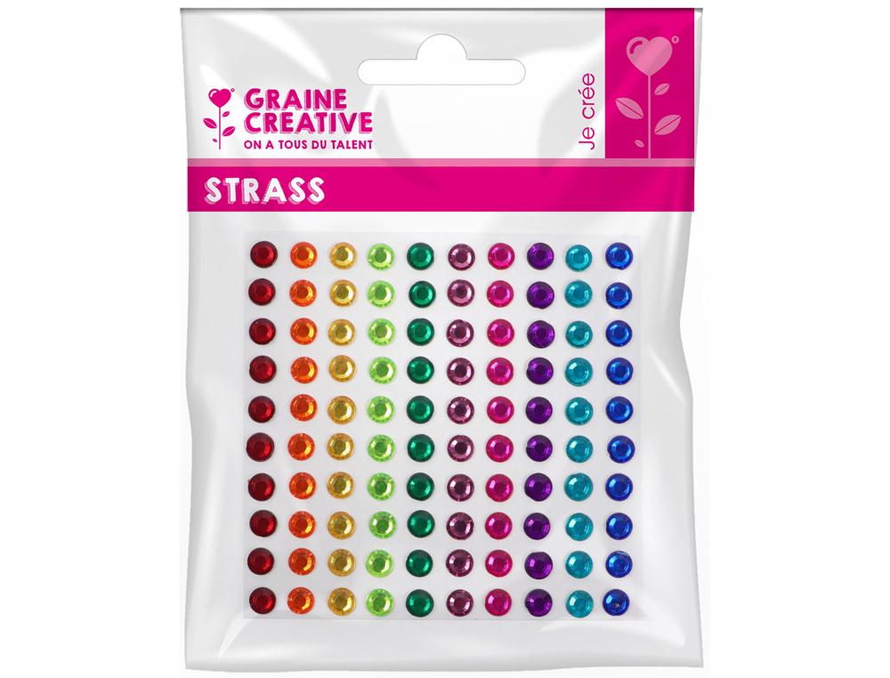 1 PLANCHE GRAINE CREATIVE DE 100 STRASS 5 MM COULEURS      VIVES